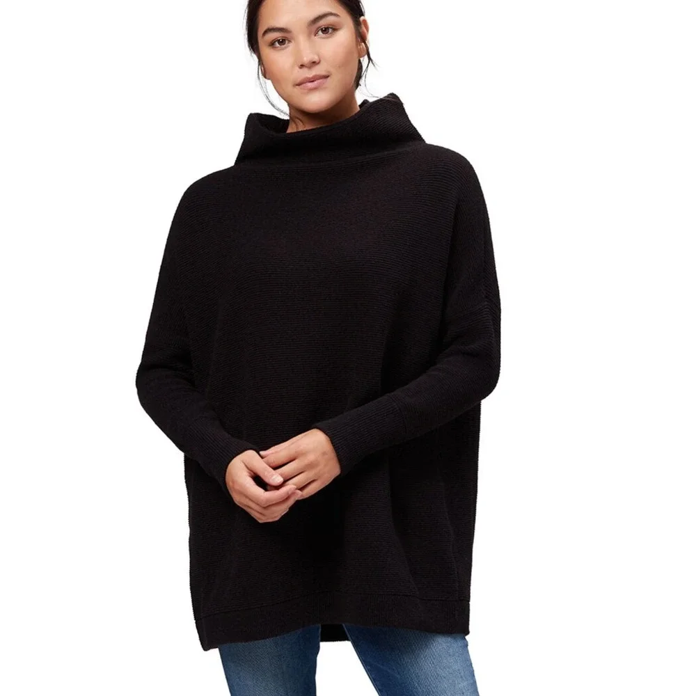 NEW FREE PEOPLE BLACK OTTOMAN SLOUCHY OVERSIZED TUNIC SWEATER SZ XS